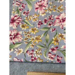 Floral Cotton Fat Quarter Fabric 18x22" Blue Background Pink Yellow Flowers